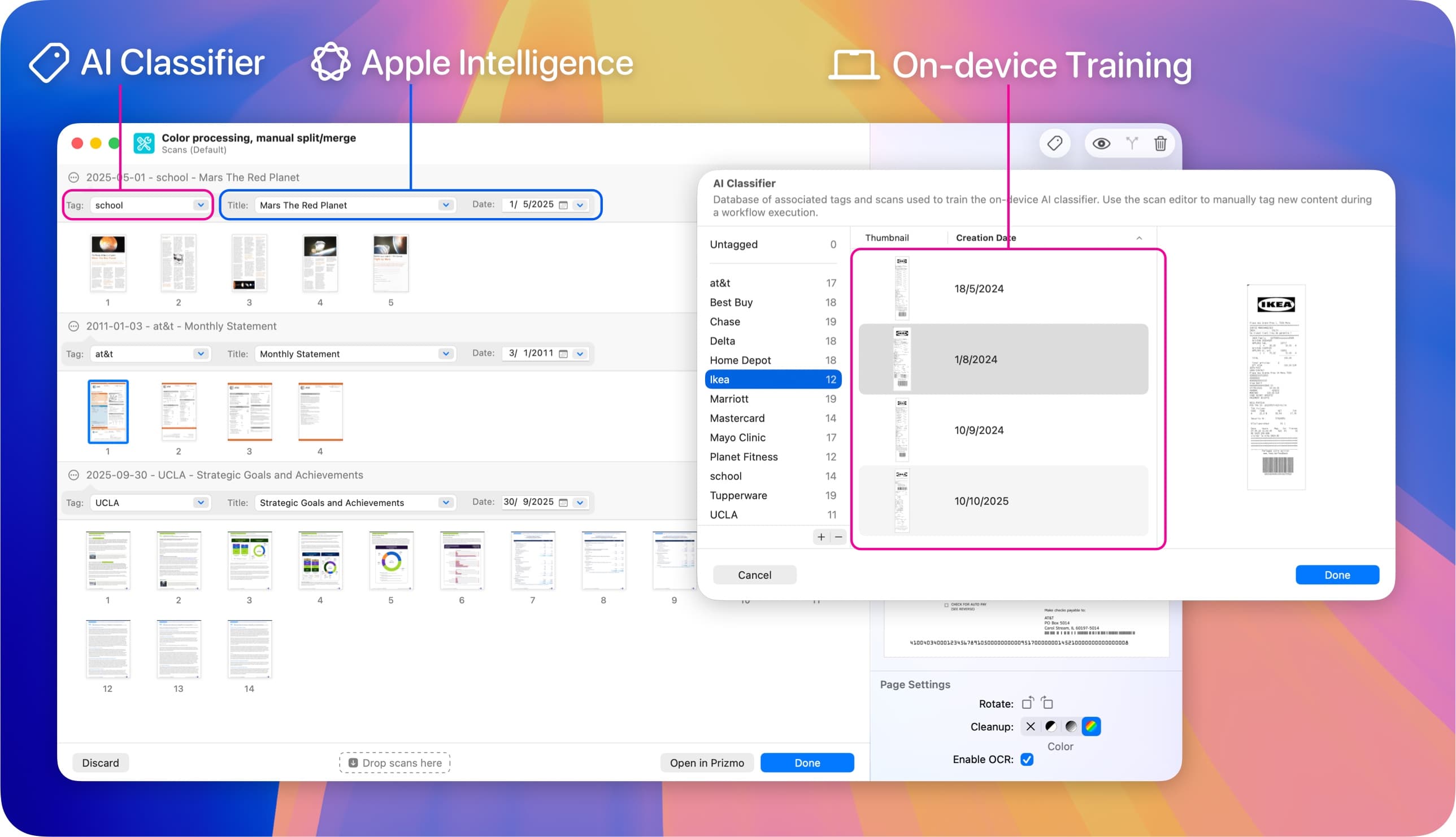 Prizmo Remix, on-device AI Classifier and Apple Intelligence to extract metadata.